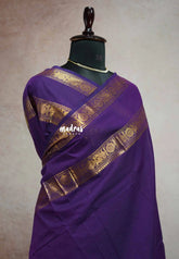 Karthigai silk cotton plain body rettapet border single color - Purple